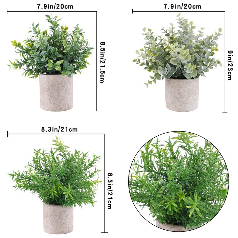 OUTLEE 3 Pack Mini Artificial Potted Plants Faux Eucalyptus Plants Boxwood Rosemary Greenery in Pots Small Houseplants for Home Decor Office Desk Shower Room Decoration - Image 5